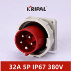 KIRMIZI 32A 5P 380V IP67 Su Geçirmez Elektrik Fişi Panele Monte
